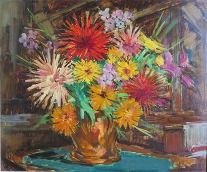 null Jean Louis VERRIER (1915-2001).

Bouquet de fleurs sur un entablement.

Huile...