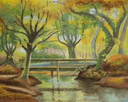 null Yves MOISAN (1908-1976).

Cours d'eau près des arbres.

Huile sur toile signée...