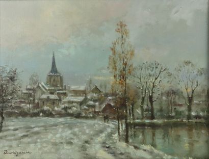 null David GARCIA (né en 1950).

Village du nivernais sous la neige.

Huile sur toile,...