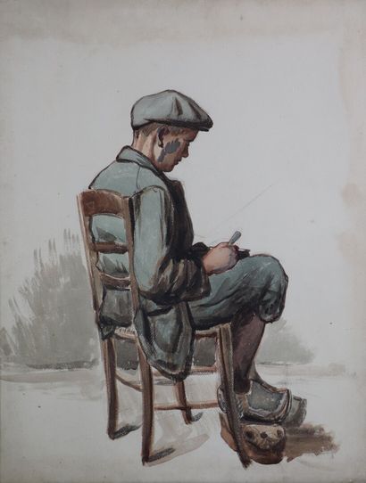 null Gustave MOHLER (1836-1920).

Jeune garçon nivernais, assis sur une chaise paillée.

Aquarelle...