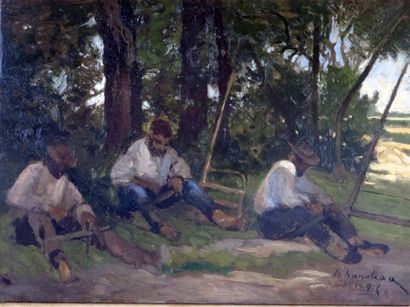 null Hector HANOTEAU (1823-1890).

Le repos pendant les travaux des champs.

Huile...