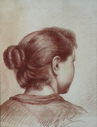 null Gustave MOHLER (1836-1920).

Portrait d'une femme au chignon, de dos. 

Sanguine,...