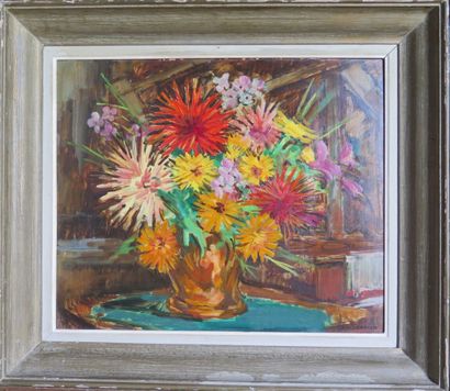 null Jean Louis VERRIER (1915-2001).

Bouquet de fleurs sur un entablement.

Huile...