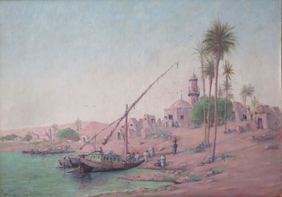null Léon Alphonse LEGENDRE (1845-1912).

Chaloupes au Caire.

Huile sur toile, signée...