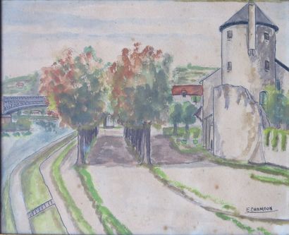 null Emile CHAMBON (1902 - 1959).

Nevers, la tour Goguin et le pont de chemin de...