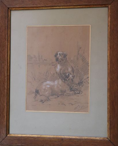 null Charles Olivier de PENNE (1831-1897).

Deux chiens.

Dessin au fusain et rehauts...