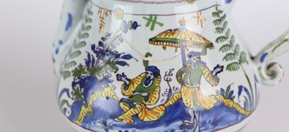 null MOULINS.

Théière couverte en faience à décor polychrome aux chinois.

XVIIIème...