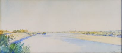null Ensemble de trois aquarelles comprenant : 

Une vue de bord de Loire signée...