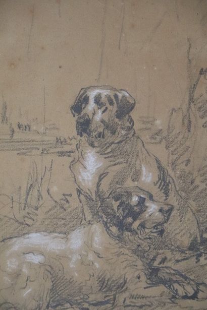null Charles Olivier de PENNE (1831-1897).

Deux chiens.

Dessin au fusain et rehauts...