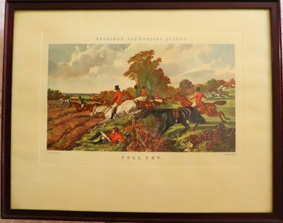 null Suite de quatre estampes anglaises figurant des scènes de chasse à courre au...