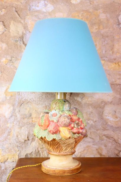 null Lampe en composition figurant un panier de fruits en trompe l'oeil

H_40 cm...
