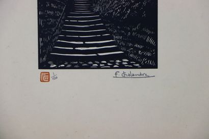 null Fernand CHALANDRE (1879-1924).

L'escalier de la fontaine.

Gravure en noir...