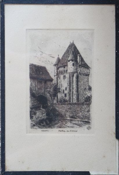 null BOURGEOIS.

Suite de trois gravures figurant Nevers, la Tour St Eloi, l'Eglise...