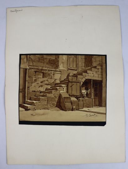 null Georges TARDY (1885-1980).

Montferrand.

Dessin au lavis d'encre brun et crayon,...