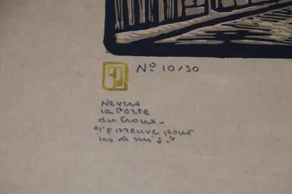 null Paul DEVAUX (1894-1949).

Nevers, la Porte du Croux, 1928.

Bois gravé.

Signé...