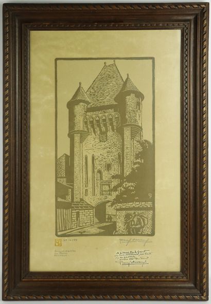 null Paul DEVAUX (1894-1949).

Nevers, La porte du Croux.

Gravure sur bois signée...