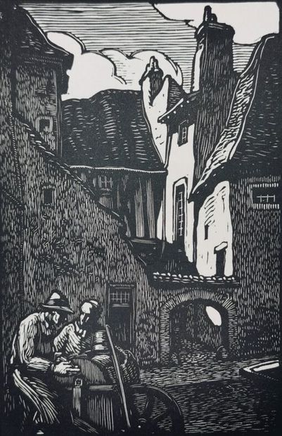 null Fernand CHALANDRE (1879-1924).

Nevers, la rue Saint Vincent, 1920.

Bois gravé.

Signée...