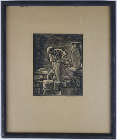 null André DESLIGNERES (1880-1968).

Le potier.

Gravure sur bois signée en bas à...