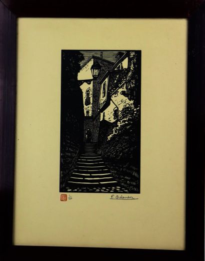 null Fernand CHALANDRE (1879-1924).

L'escalier de la fontaine.

Gravure en noir...