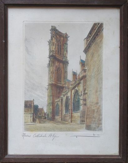 null Léopold ROBIN (1877-1939).

Nevers, cathédrale St Cyr.

Gravure en couleurs,...