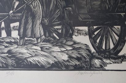 null André DESLIGNERES (1880-1968).

La fenaison.

Gravure sur bois, signée au crayon.

H_39...