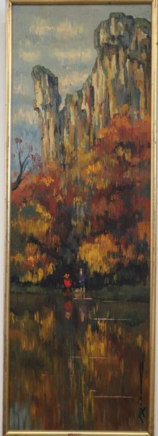 null REX BARRAT (1914-1974). 

Reflets d'automne sur l'Yonne à Bazeville. 

Huile...