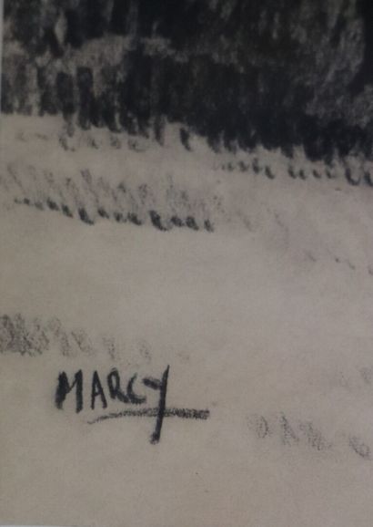 null Rex BARRAT (1914-1974).

Vue de Marcy.

Fusain sur papier, signé et titré.

H_23,7...
