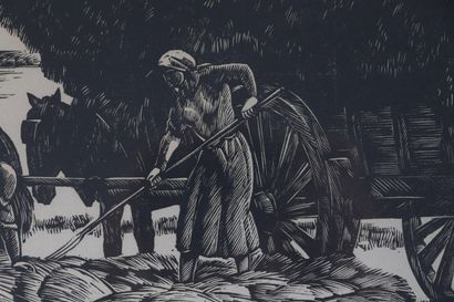 null André DESLIGNERES (1880-1968).

La fenaison.

Gravure sur bois, signée au crayon.

H_39...