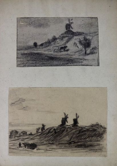 null Charles Emile JACQUE (1813-1894).

Ensemble de trois dessins figurant une charette...