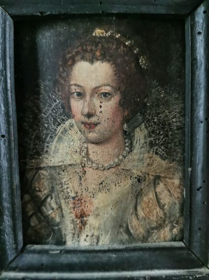 null Ecole étrangère du XVIIème ou du XVIIIème siècle.

Portrait de femme à la colerette.

Huile...