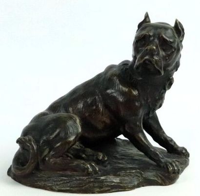 null Ecole française vers 1900.

Chien bouledogue.

Sculpture en bronze à patine...