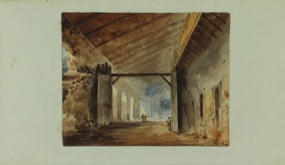 null Eugène CICERI (1813-1890)

L'intérieur animé d'un bâtiment.

Aquarelle sur papier,...