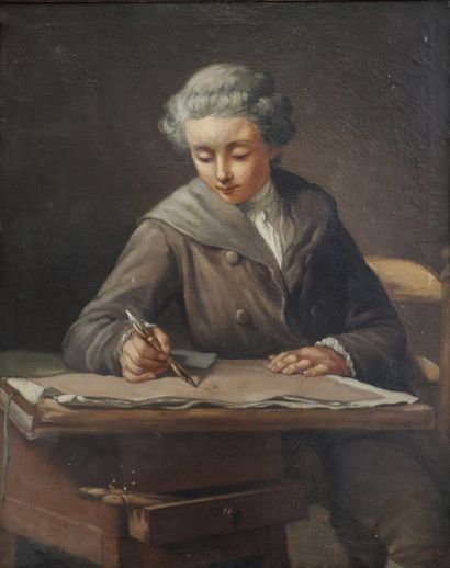 null Ecole Française du XVIIIème siècle.

Portrait de jeune homme dessinant. 

Huile...