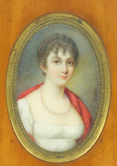 null COURTOIS (actif au XIXème siècle), 

Portrait de femme au collier de perles....