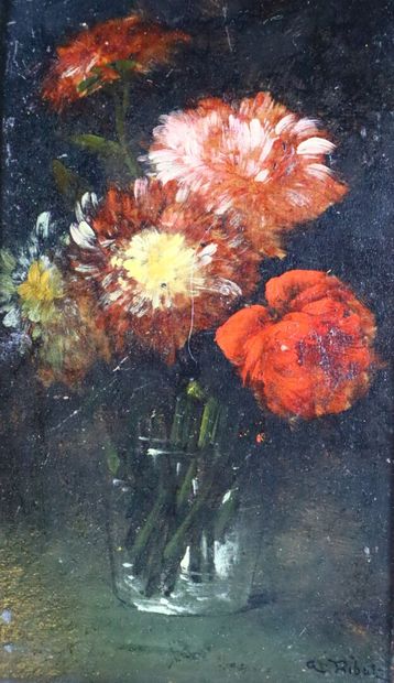 null Germain RIBOT (1845-1893). 

Bouquet de fleurs. 

Huile sur carton, signée en...