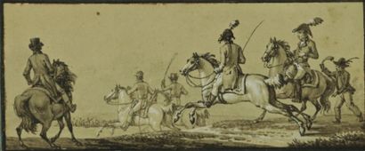 null Jacques-François-Joseph SWEBACH DESFONTAINES (1769-1823), attribué à.

Les cavaliers.

Lavis...