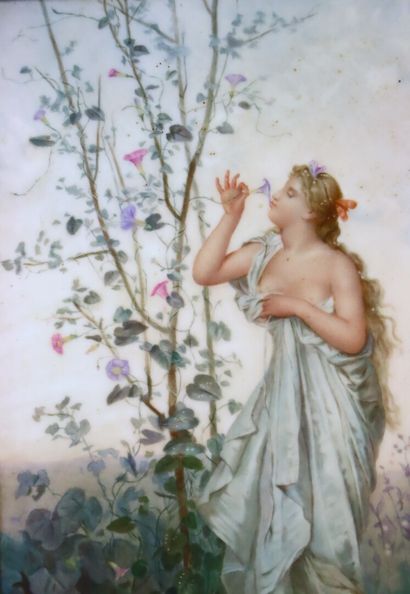 null Ecole française du XIXème siècle.

Flore respirant un liseron.

Peinture sur...