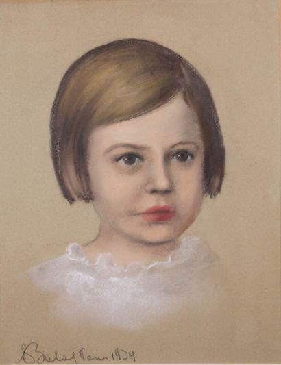 null Ecole française du XXème siècle. 

Portrait d'enfant. 

Pastel sur papier, signé...