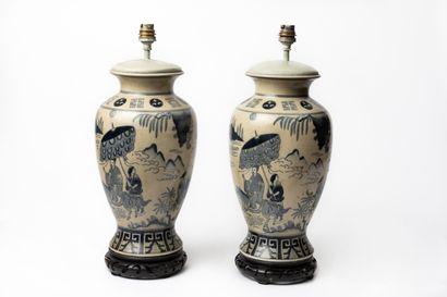 null CHINE, XXème siècle. 

Paire de vases montés en lampe en porcelaine et émaux...