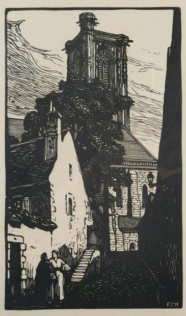 null Fernand CHALANDRE (1879-1924).

Nevers, rue des Jacobins, 1922.

Engraved wood.

Signed...