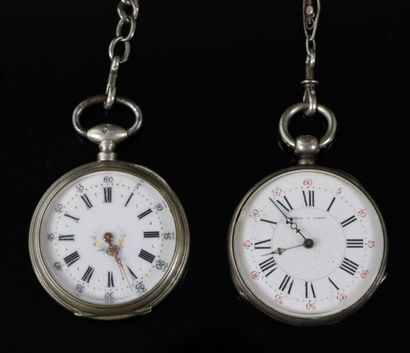 null Deux montres à gousset, les cadrans émaillés signés Davous à Varzy et Chamoison...