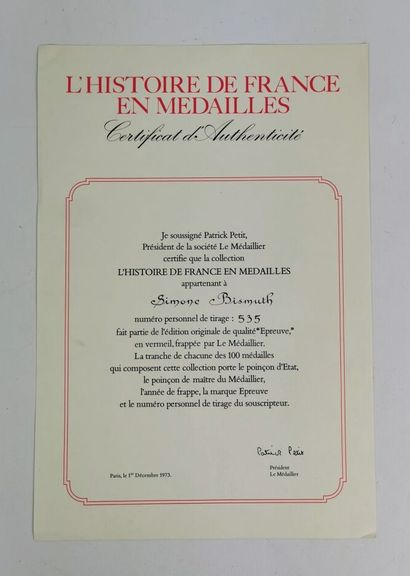 null HISTOIRE DE FRANCE.

Ensemble de médailles en vermeil ; édition Le Médaillier...