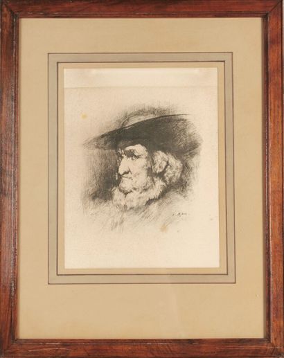 null Théodule RIBOT (1823-1891). 

Homme au chapeau. 

Eau-forte. 

Signée dans la...