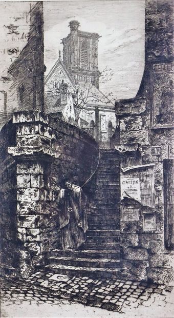 null Fernand CHALANDRE (1879-1924).

Nevers, l'escalier des jacobins, 1909.

Eau-forte.

Signée...