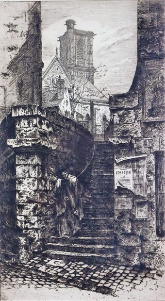 null Fernand CHALANDRE (1879-1924).

Nevers, the Jacobean staircase, 1909.

Etching.

Signed...