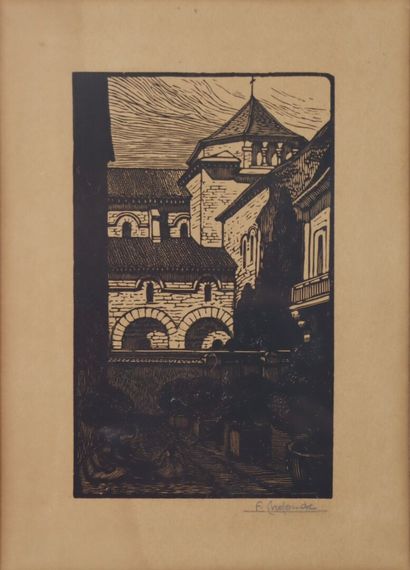 null Fernand CHALANDRE (1879-1924).

Nevers, l'église Saint-Etienne.

Bois gravé.

Signée...
