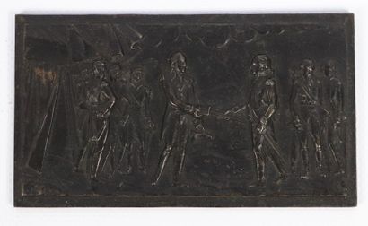 null Plaquette en bronze figurant la rencontre entre Gilbert du Motier de La Fayette...