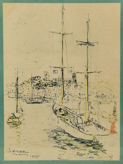 null Dimitri BEREA (1908-1975).

Voiliers dans le port de Cannes. 

Crayon gras sur...