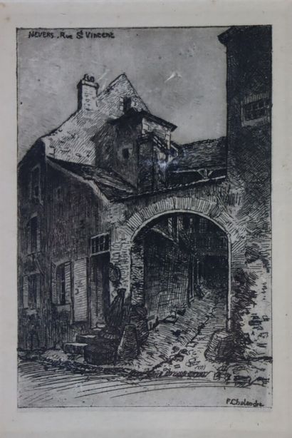 null Fernand CHALANDRE (1879-1924).

Nevers, rue Saint Vincent.

Eau-forte.

Signée...