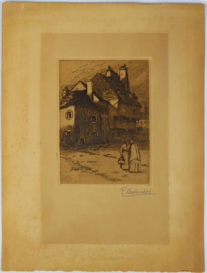 null Fernand CHALANDRE (1879-1924).

Nevers, rue Saint-Trohé, 1st state, 1920.

Etching.

Signed...